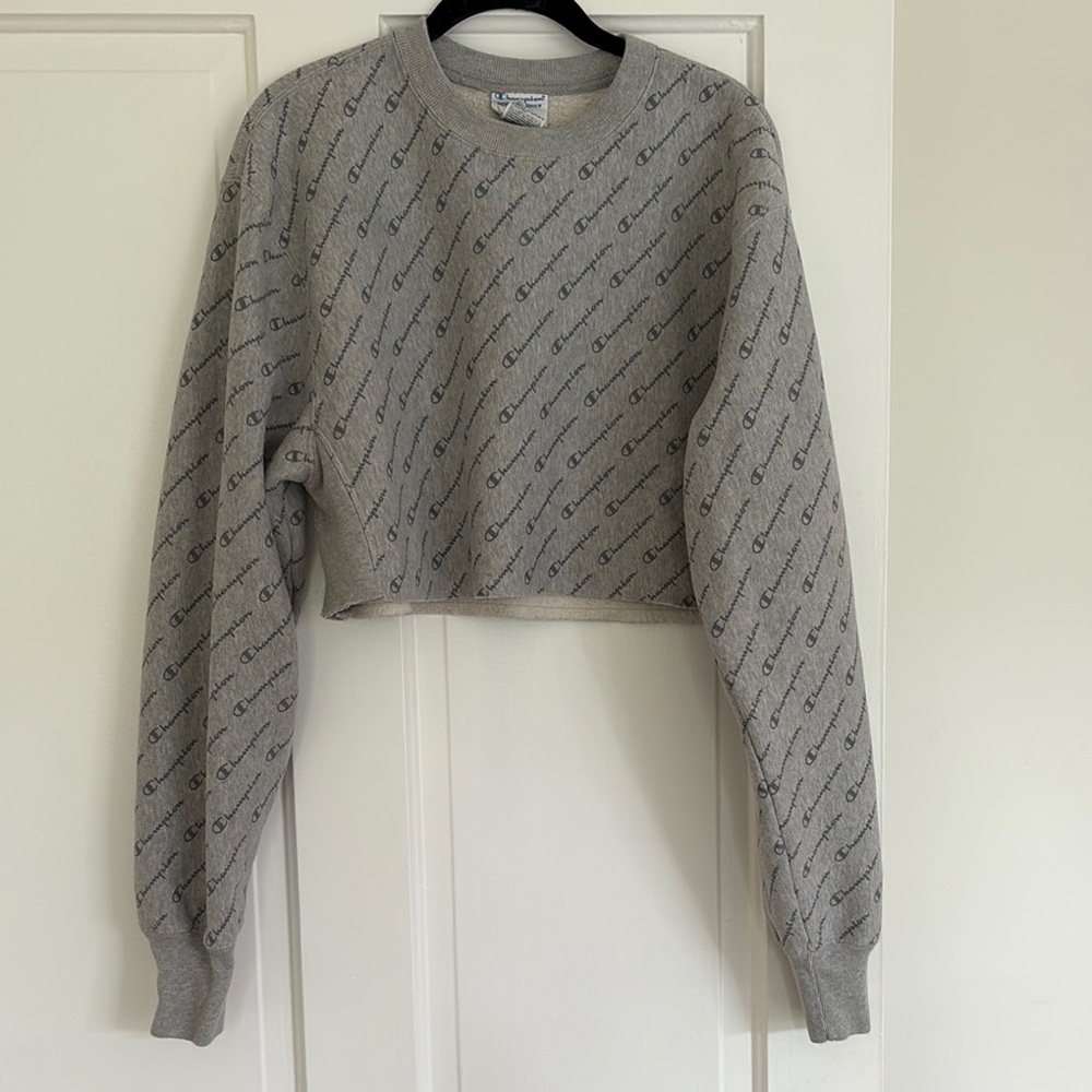 Champion Heather Gray Logo Cropped Sweatshirt